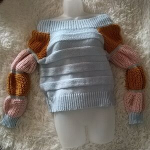 SHEIN Women's Off-the-Shoulder Ribbed Knit Crop Sweater